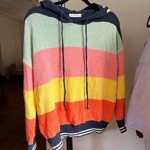 Colorful striped knit hoodie